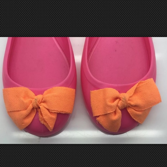 J. CREW Pink Orange Ribbon Bow Jelly Ballet Flats - Picture 3 of 8